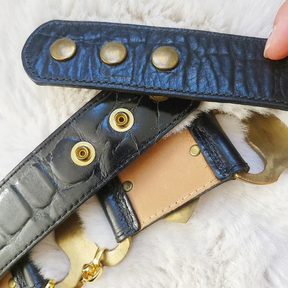 RARE Vintage Cache Streets Ahead Mia Heart Chain Leather Croc Belt - Picture 9 of 11